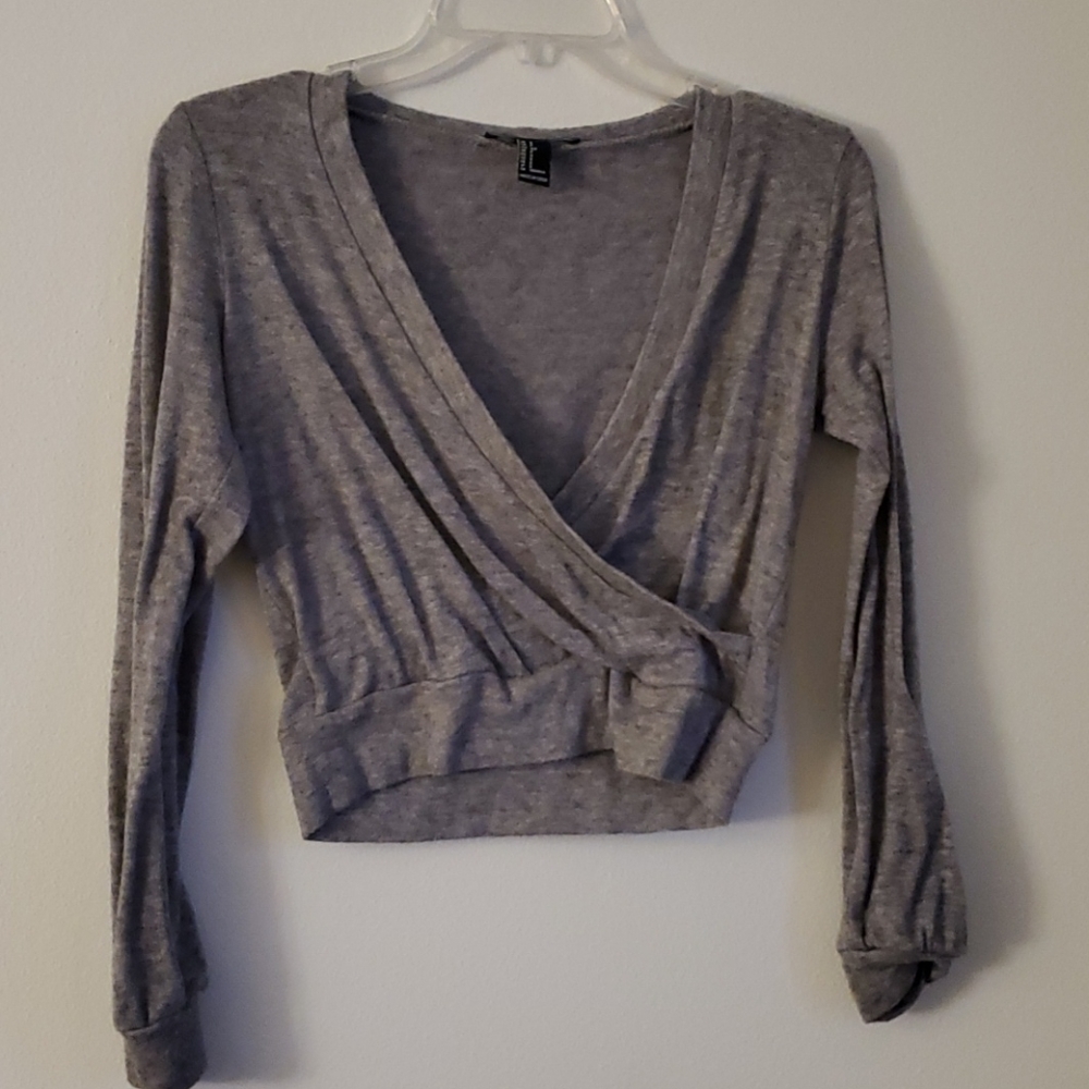 Long Sleeve Wrap Around Crop Top